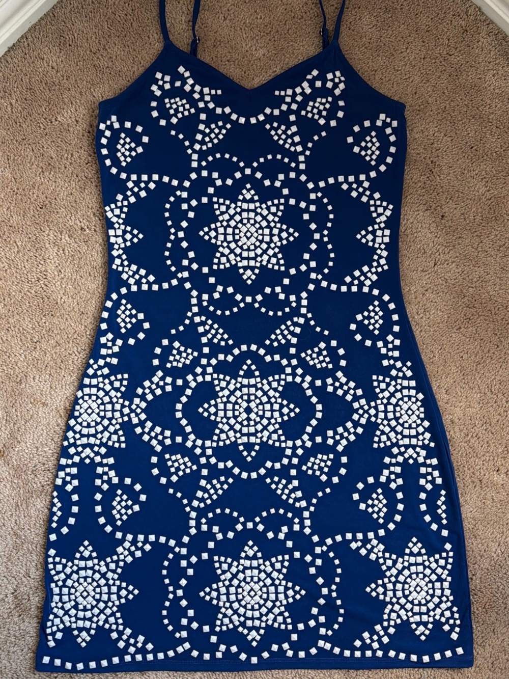 Women’s Blue Embellished Spaghetti Strap Dress